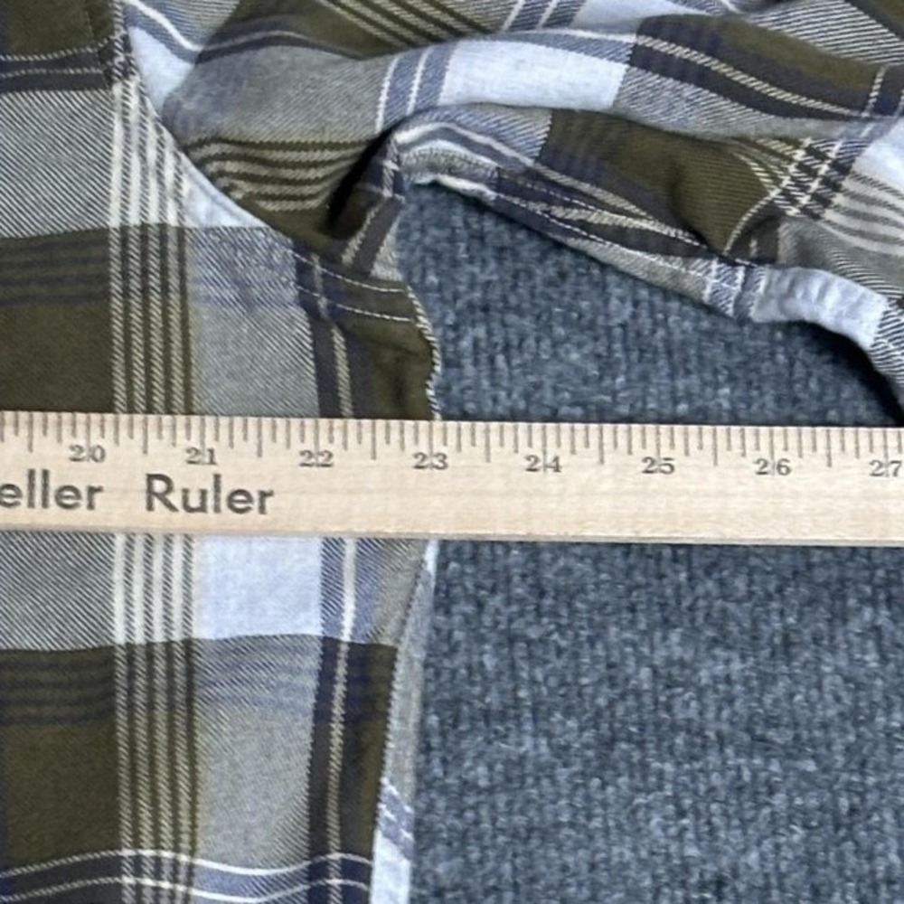 Wallace & Barnes Slim Flannel Shirt Mens XL Olive Green White Plaid Button Down - Picture 7 of 10